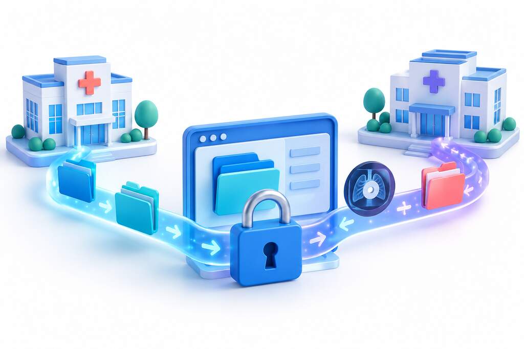 Medical records moving securely between healthcare offices